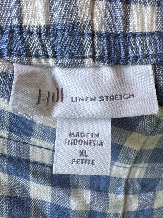 EUC J. Jill Blue and White Linen Blend Gingham Crop Pants in Women's XL Petite - Picture 3 of 16